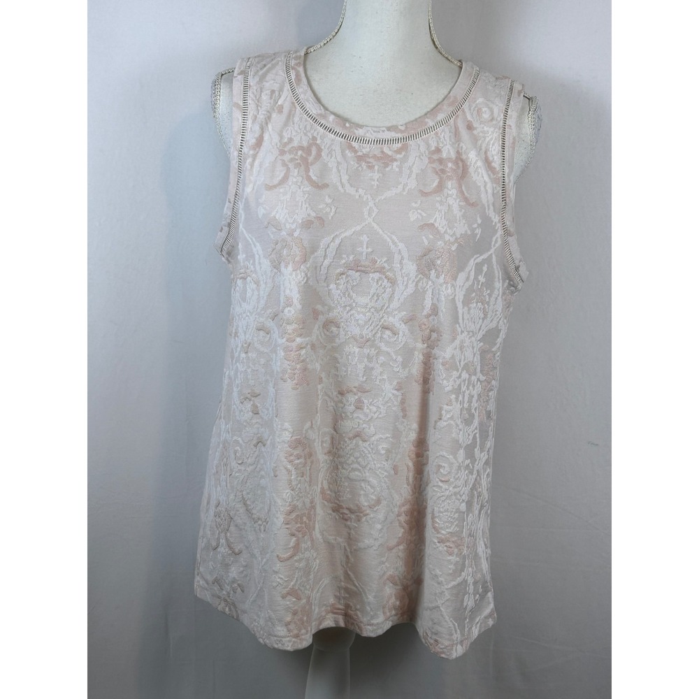 Rose + Olive Tank Top Womens L Pink New Jacquard Damask Ladder Stitch Trim